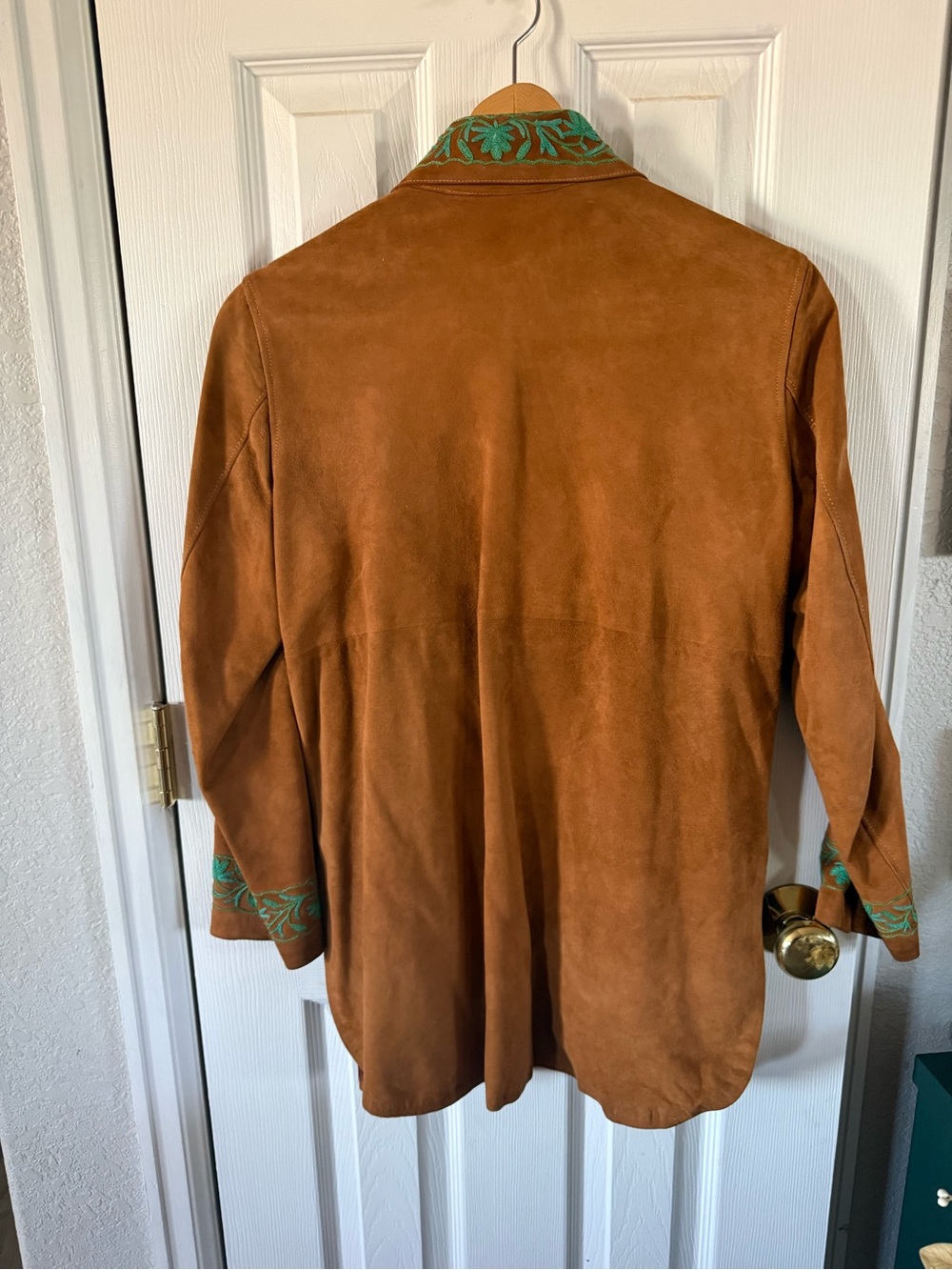 Vintage Suede Embroidered Western Jacket - Brown with Turquoise Accents - Picture 6 of 11